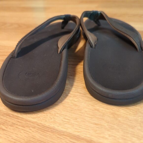 Olukai Ohana Flip Flops Sandals Womens 7 Brown Leather Slip On Summer Beach - Picture 3 of 5